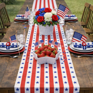 Red White And Blue Stripes With Stars Short Table Runner