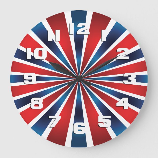 Red White and Blue Sunburst Stripes Large Clock (Front)