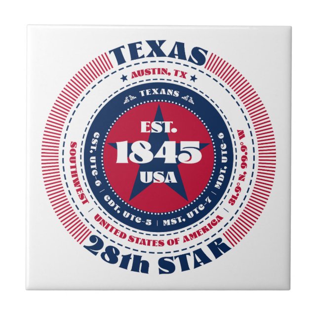 Red, White, and Blue Texas Ceramic Tile (Front)