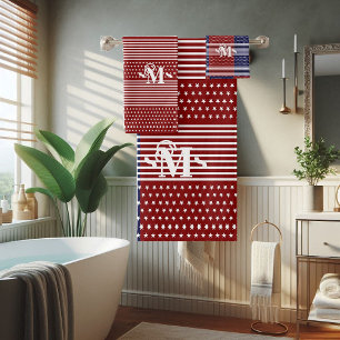 Red White and Blue Theme Stars & Stripes Monogram Bath Towel Set