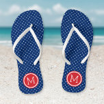 Red White and Blue Tiny Dots Monogram Flip Flops<br><div class="desc">Custom printed flip flop sandals with a cute girly polka dot pattern and your custom monogram or other text in a circle frame. Click Customize It to change text fonts and colours or add your own images to create a unique one of a kind design!</div>