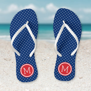 Red White and Blue Tiny Dots Monogram Flip Flops
