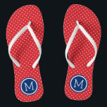 Red White and Blue Tiny Dots Monogram Flip Flops<br><div class="desc">Custom printed flip flop sandals with a cute girly polka dot pattern and your custom monogram or other text in a circle frame. Click Customize It to change text fonts and colours or add your own images to create a unique one of a kind design!</div>