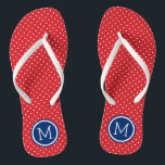 Red White and Blue Tiny Dots Monogram Flip Flops<br><div class="desc">Custom printed flip flop sandals with a cute girly polka dot pattern and your custom monogram or other text in a circle frame. Click Customize It to change text fonts and colours or add your own images to create a unique one of a kind design!</div>
