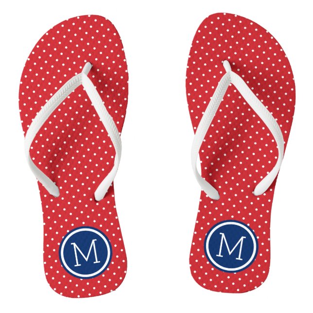 Red White and Blue Tiny Dots Monogram Flip Flops (Footbed)