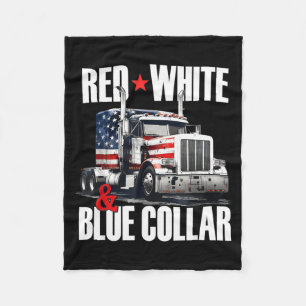 Red white and blue trucker collar patriotic usa fleece blanket
