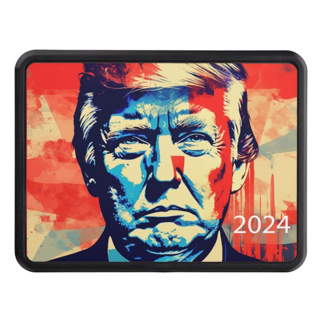 Red, white, and Blue Trump poster style  Trailer Hitch Cover (Front)