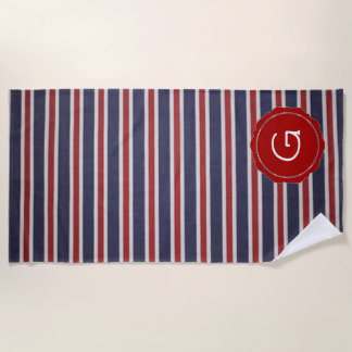 Red-White-and-Blue USA Monogram Stripe Design Beach Towel