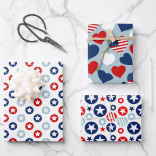 Red, White and Blue USA Stars and Stripes pattern Wrapping Paper Sheet