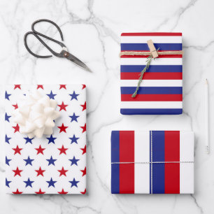 Red, White and Blue USA Stars and Stripes pattern Wrapping Paper Sheet