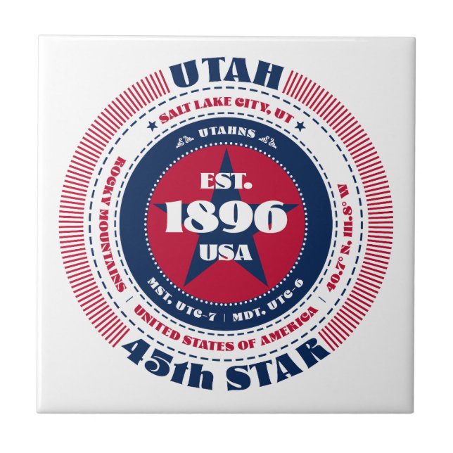 Red, White, and Blue Utah Ceramic Tile (Front)