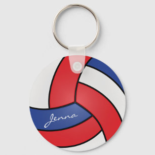 Red, White and Blue Volleyball Design Keychain