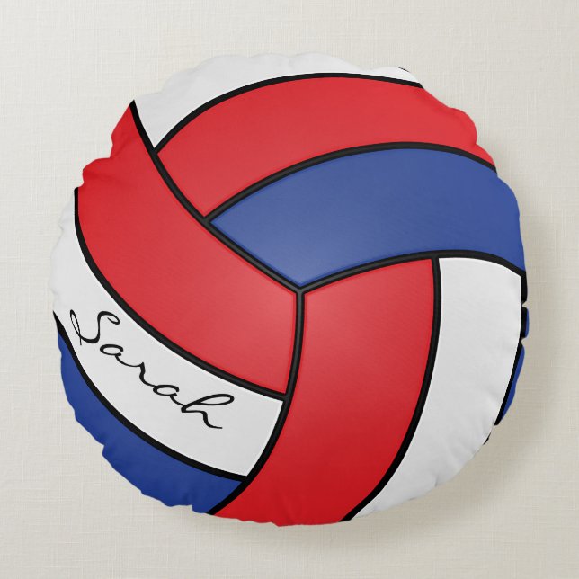 Red, White and Blue Volleyball | DIY Name Round Pillow (Front)