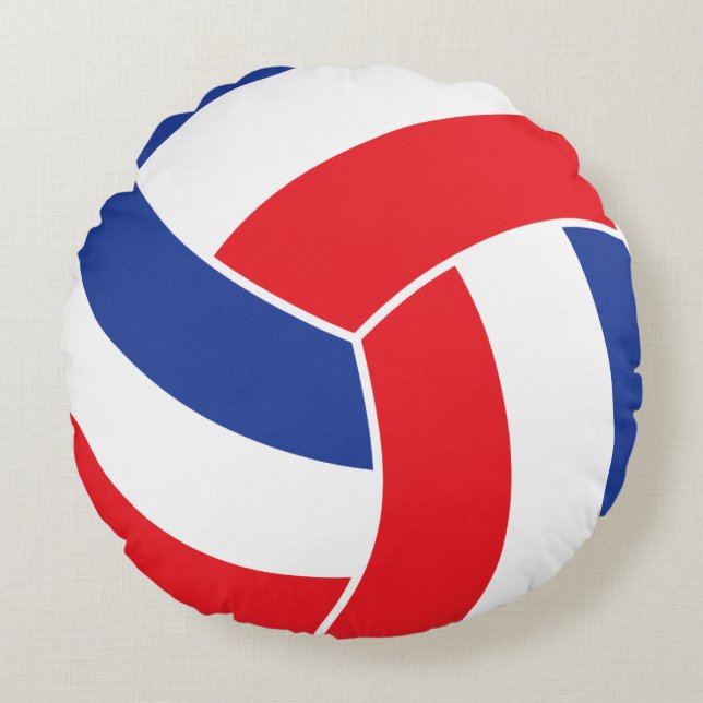 Red, White And Blue 🏐 Volleyball Round Pillow (Front)