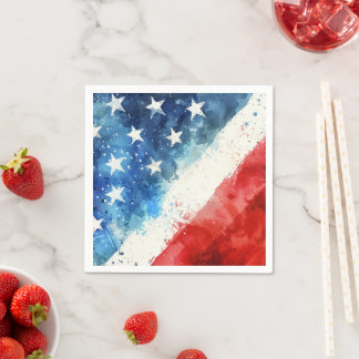 Red White and Blue Watercolor American Flag Paper  Napkin