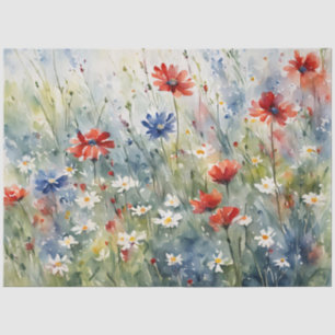Red White and Blue Watercolor Wildflowers Tissue Paper