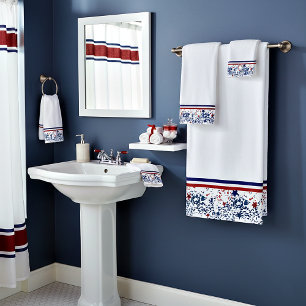 Red white and blue waves with stars bath towel set