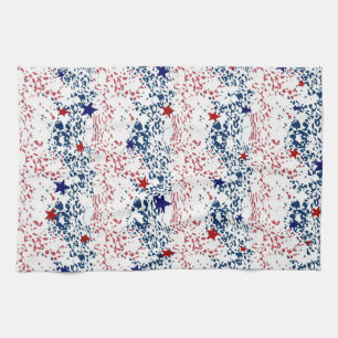Red white and blue waves with stars kitchen towel