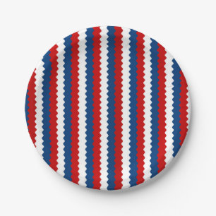 Red, White and Blue Wavy Stripe Paper Plate