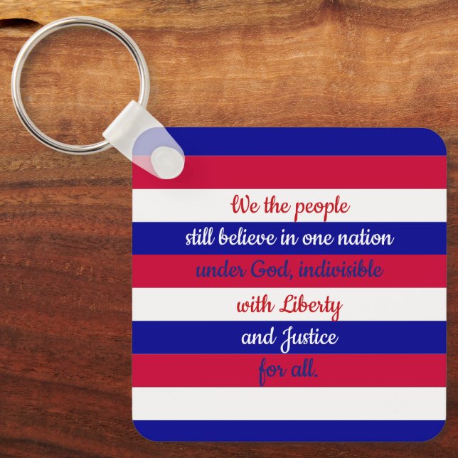 Red White and Blue We the People Patriotic Message Keychain (Front)