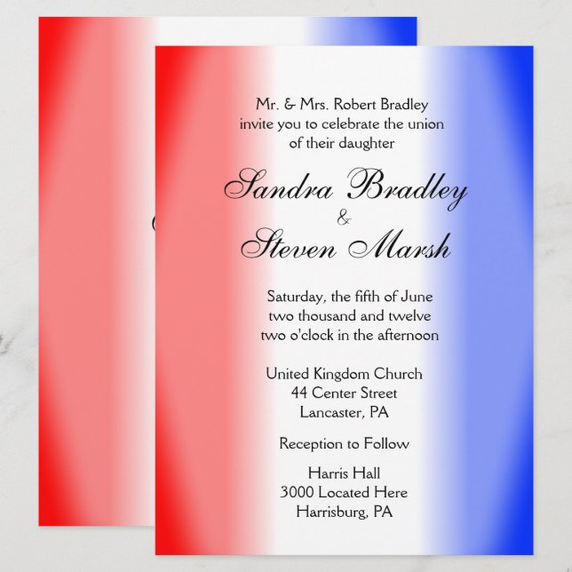 Red White and Blue Wedding Invitations (Front/Back)