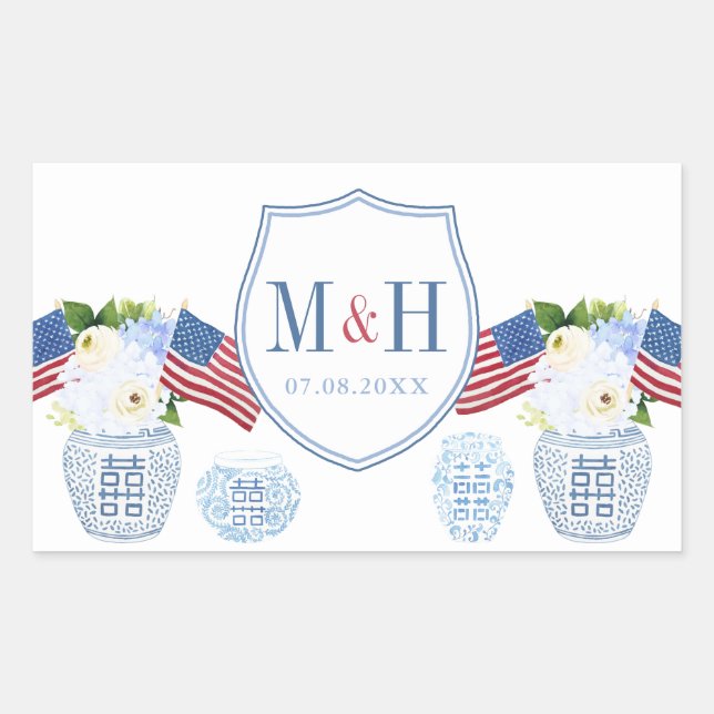 Red White And Blue Wedding Logo Chinoiserie Chic Sticker (Front)