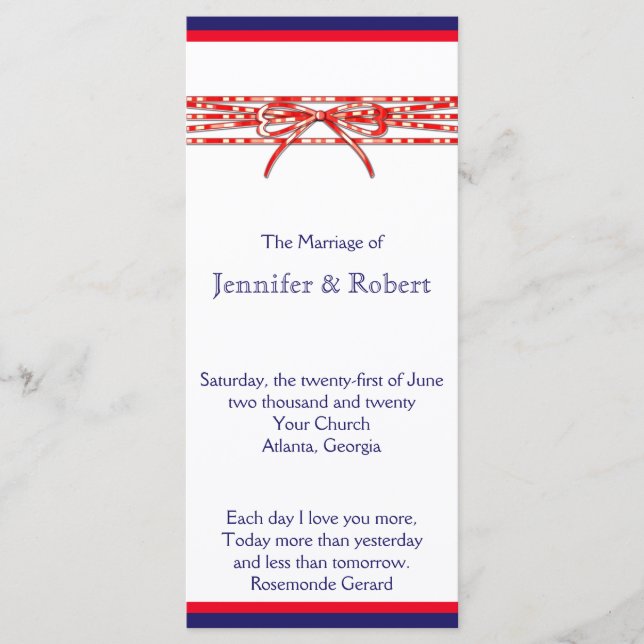 Red White and Blue Wedding Program (Front)