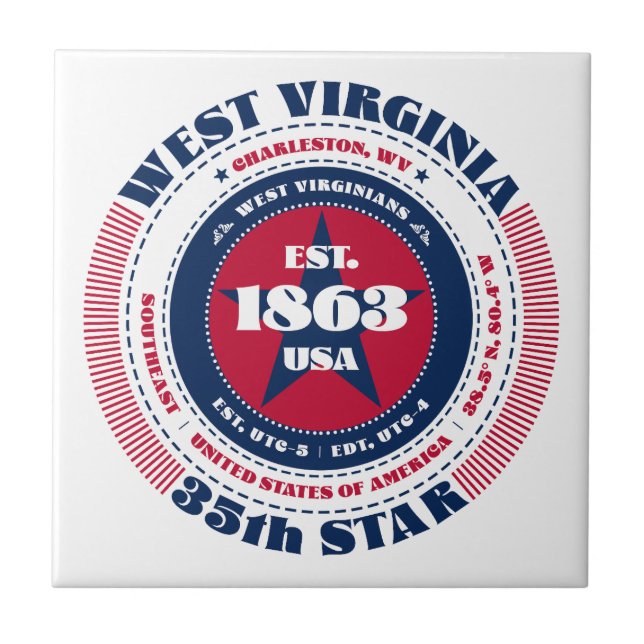 Red, White, and Blue West Virginia Ceramic Tile (Front)