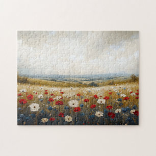 Red White and Blue Wildflowers Jigsaw Puzzle