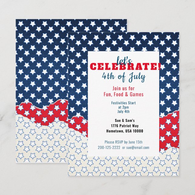Red White and Blue with Stars 4th of July  (Front/Back)