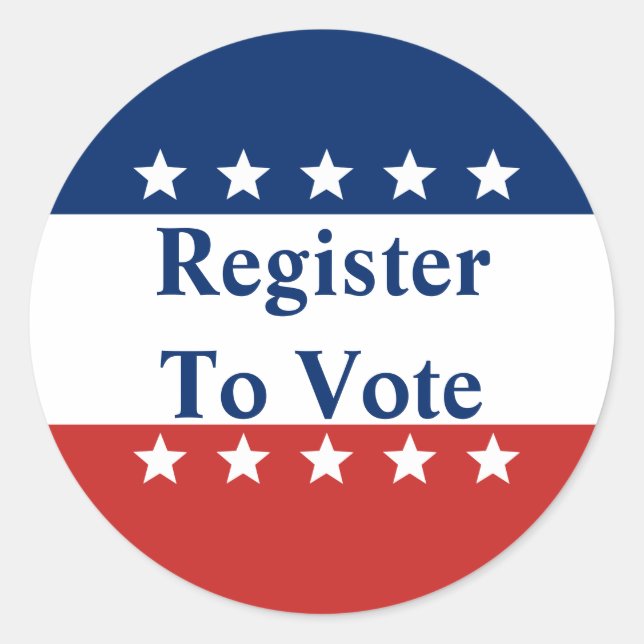 Red White and Blue with Stars Register to Vote Classic Round Sticker (Front)