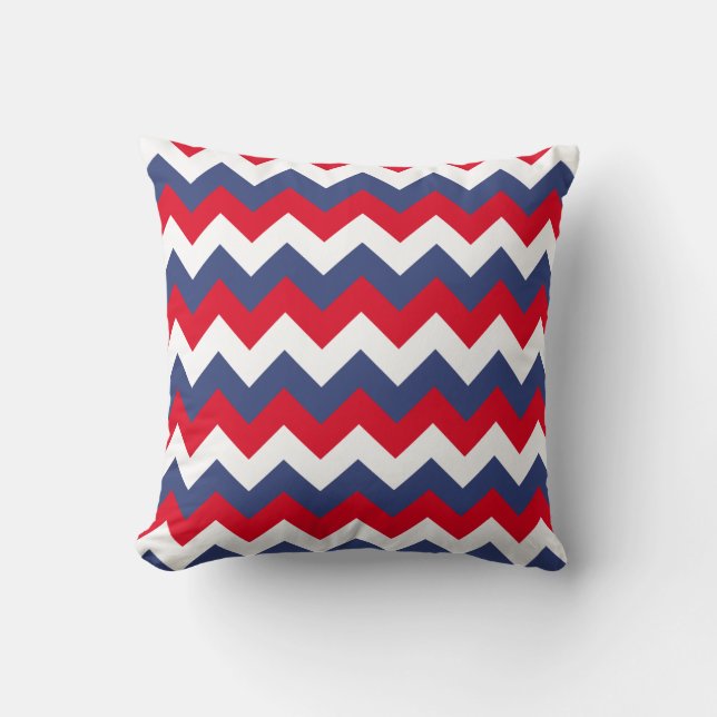 Red White and Blue Zigzag Throw Pillow (Front)