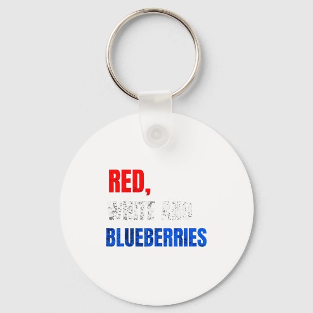 Red White And Blueberries Patriot Fun Summer Party Keychain (Front)