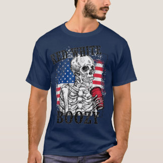Red White And Boozy Vintage 4th of July Funny Skel T-Shirt