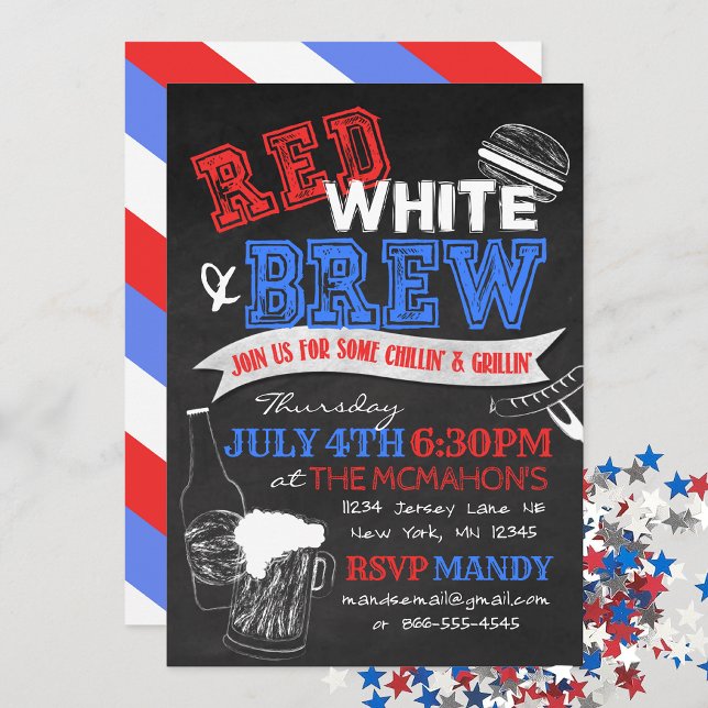Red White and Brew Chalkboard Party Invitations (Red, White & Brew Chalkboard Invitation)
