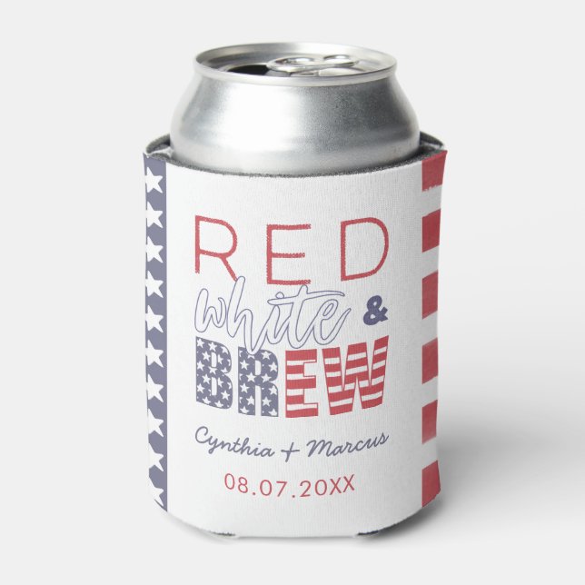 Red White And Brew Fun Favour For Co-Ed Shower Can Cooler (Can Front)