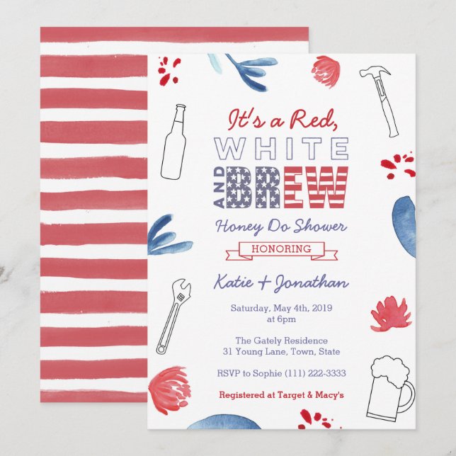 Red White and Brew Honey Do or Couples Shower Invitation (Front/Back)