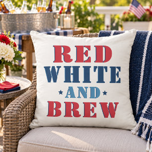 Red White and Brew Patriotic Funny Outdoor Pillow