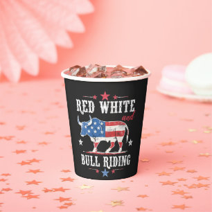 Red White and Bull Riding American Cowboys Paper Cups
