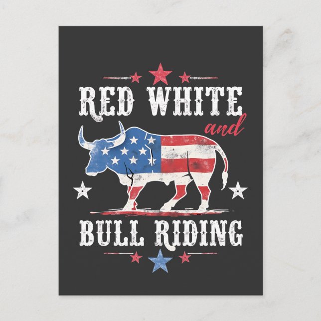 Red White and Bull Riding American Cowboys  Postcard (Front)