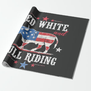 Red White and Bull Riding American Cowboys  Wrapping Paper