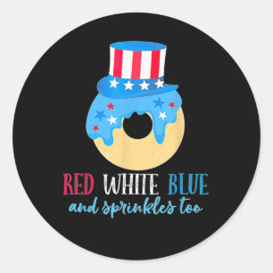 Red White And Doughnut 4th Of July Independence Da Classic Round Sticker