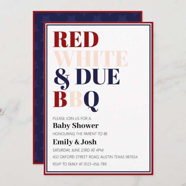 Red White and Due 4th July Baby Shower  Invitation (Front/Back)