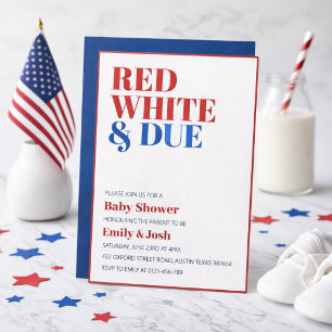 Red White and Due 4th July Baby Shower  Invitation