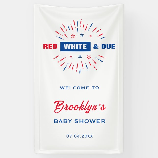 Red White And Due 4th Of July Baby Shower Welcome Banner (Vertical)
