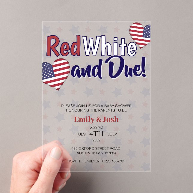 Red White and Due 4th of July Co ed Baby Shower  Acrylic Invitations (Insitu (Handheld))