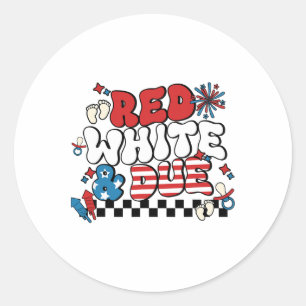 Red White And Due 4th Of July Pregnancy Ba  Classic Round Sticker