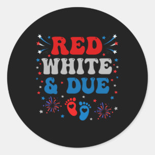 Red White And Due 4th Of July Pregnancy Dress  Classic Round Sticker
