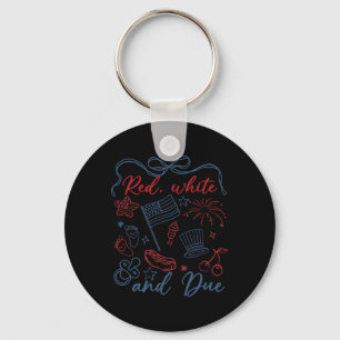 Red White And Due 4th Of July Pregnancy Summer Usa Keychain