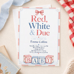Red White and Due Baby Blocks Summer Baby Shower Invitation